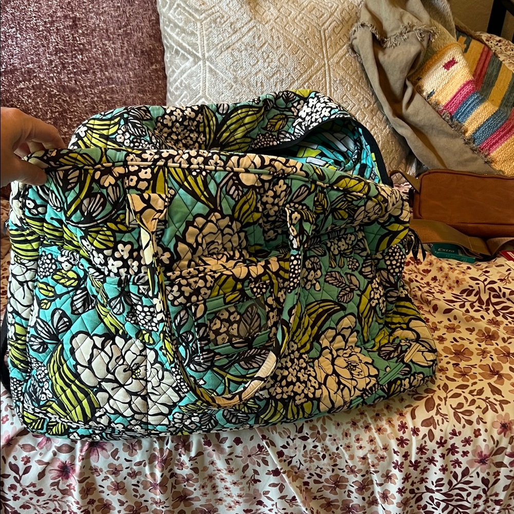 Vera Bradley Floral Quilted Tote Bag - Green and Black